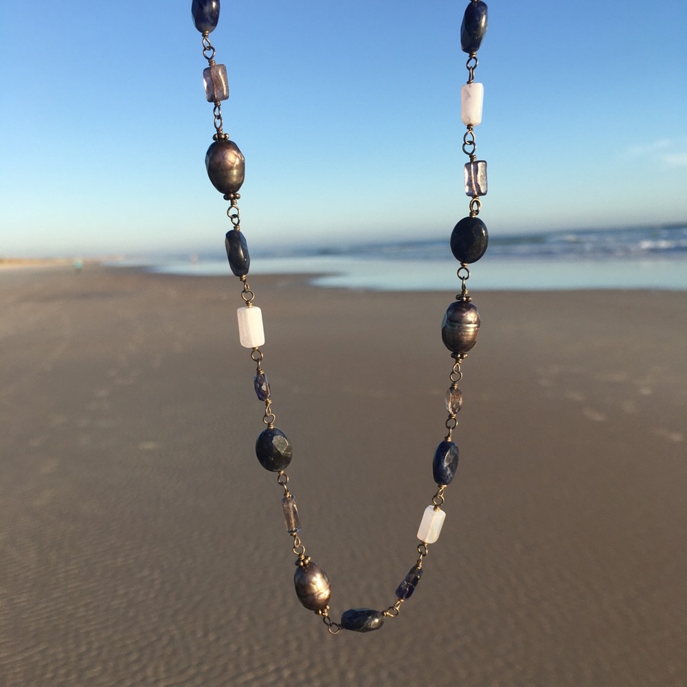 VTG Silpada Retired Sterling Silver Beaded Pearl and Gemstone Necklace